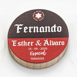 ABREBOTELLAS IMÁN MADERA CERVEZA ROJO PERSONALIZADO