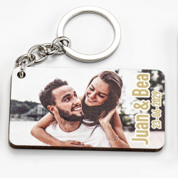 LLAVERO MADERA FOTO PERSONALIZADO NOMBRES NOVIOS Y FECHA