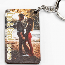 LLAVERO MADERA FOTO PERSONALIZADO NOMBRES NOVIOS Y FECHA