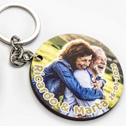 LLAVERO MADERA FOTO PERSONALIZADO NOMBRES NOVIOS Y FECHA