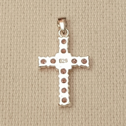 COLGANTE CRUZ DE PLATA CON CIRCONITAS ROSAS