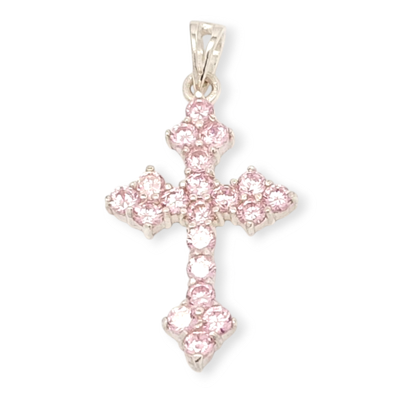 COLGANTE CRUZ DE PLATA CON CIRCONITAS ROSA