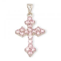 COLGANTE CRUZ DE PLATA CON CIRCONITAS ROSA