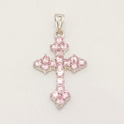 COLGANTE CRUZ DE PLATA CON CIRCONITAS ROSA