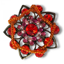 BROCHE FLOR NARANJA Y ROSA