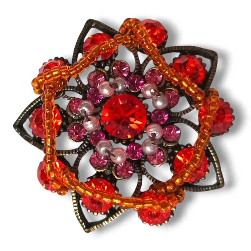 BROCHE FLOR NARANJA Y ROSA