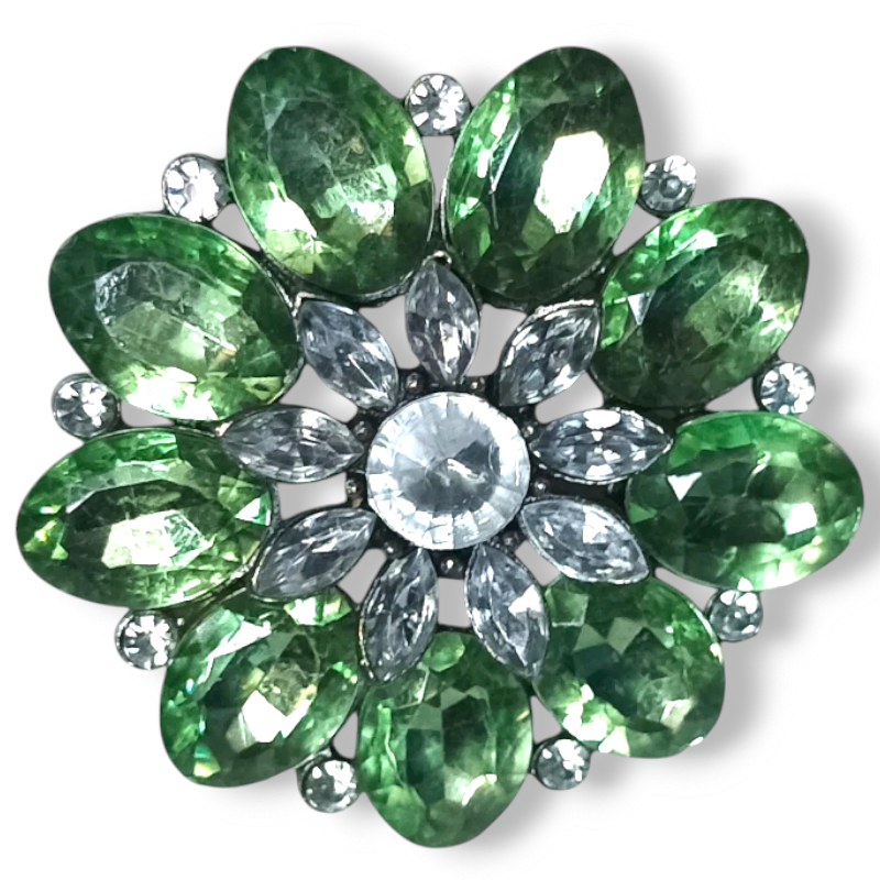 BROCHE FLOR CRISTALES VERDE