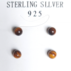 PENDIENTES BOLA OJO DE TIGRE Y PLATA