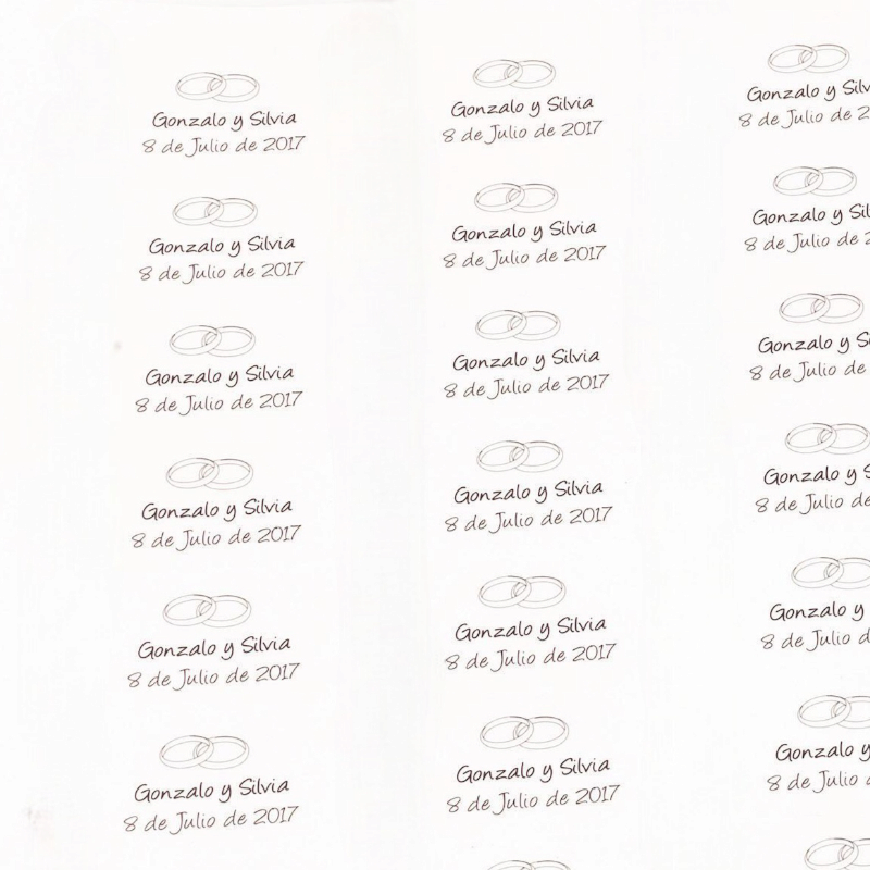 Set 44 ETIQUETAS ADHESIVAS TRANSPARENTES GRABADAS BODA
