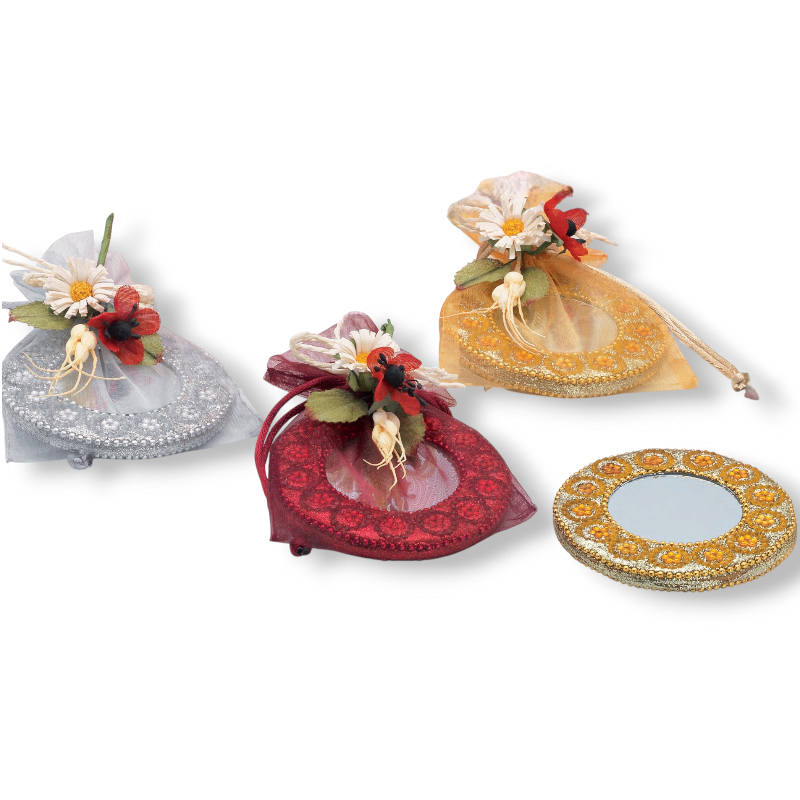 ESPEJO REDONDO BRILLO CON BOLSITA