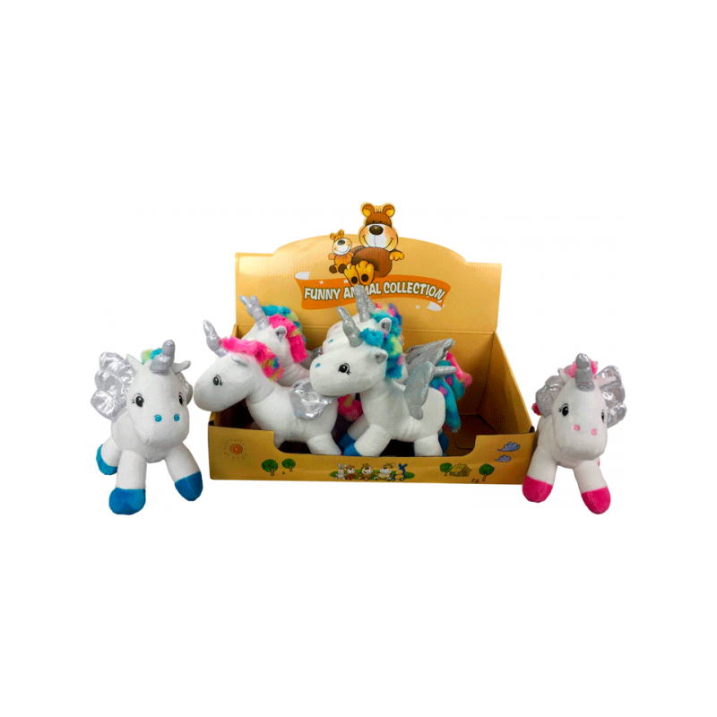 EXPOSITOR CON 8 PELUCHES UNICORNIO ROSA Y AZUL