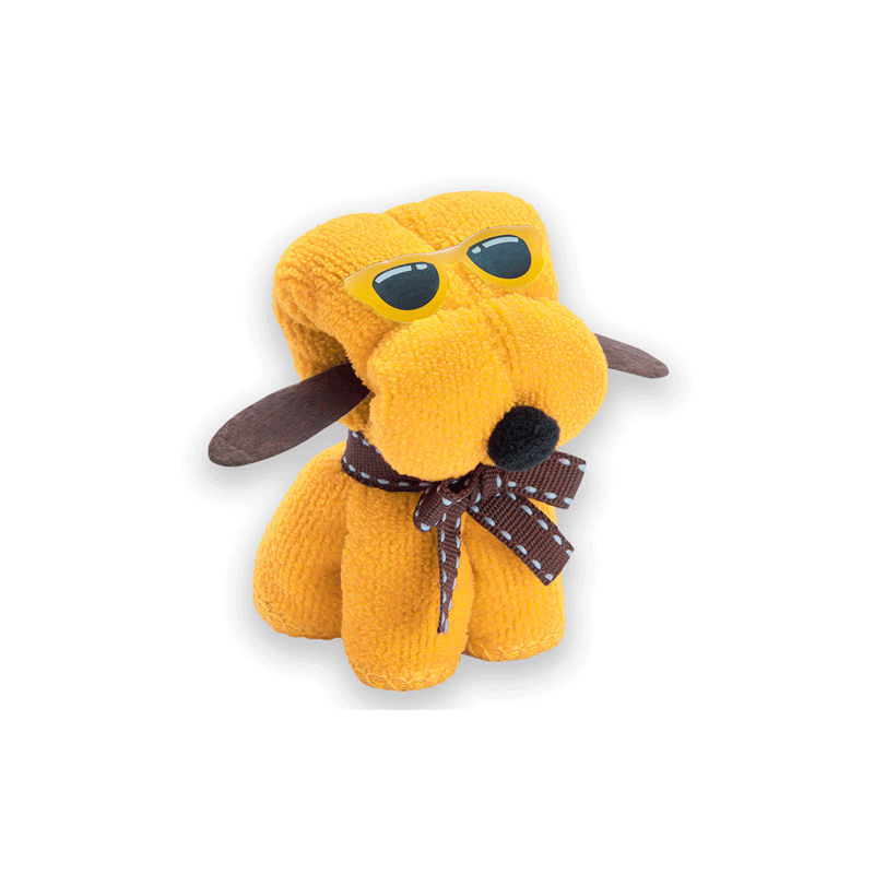 TOALLA PERRITO AMARILLO MICROFIBRA EN CAJA DE REGALO