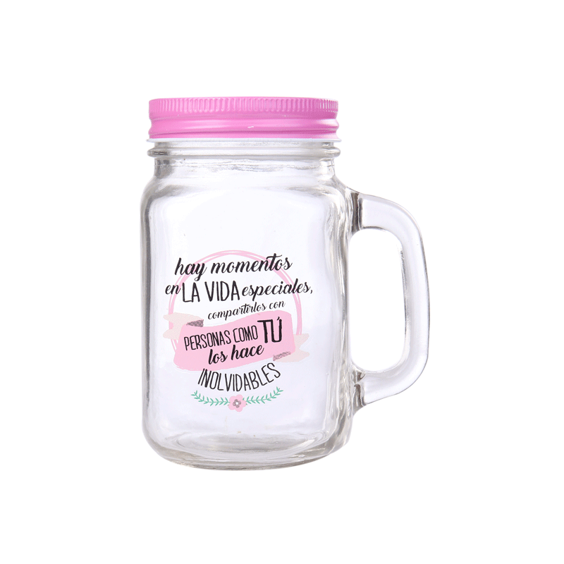 JARRA CRISTAL CON CAÑA "MOMENTOS ESPECIALES" ROSA